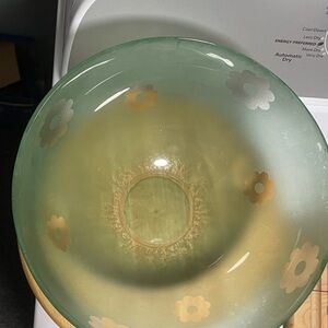 Vintage Jade Green Floral Frosted Glass Bowl